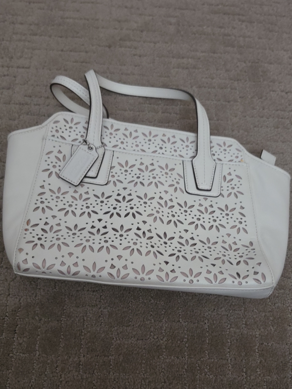 White Laser-Cut Tote Handbag
